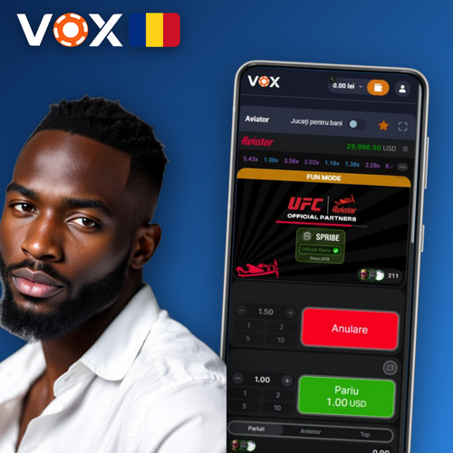VOX Casino Aviator — avion roșu urcând pe curba multiplicatorului în jocul crash Spribe