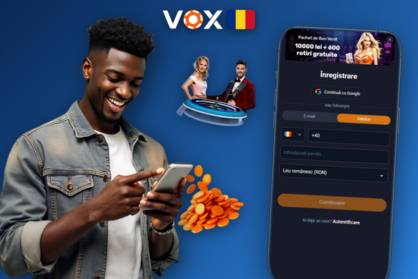 Câmpuri de creare cont VOX Casino cu e-mail, parolă și monedă EUR completate corect