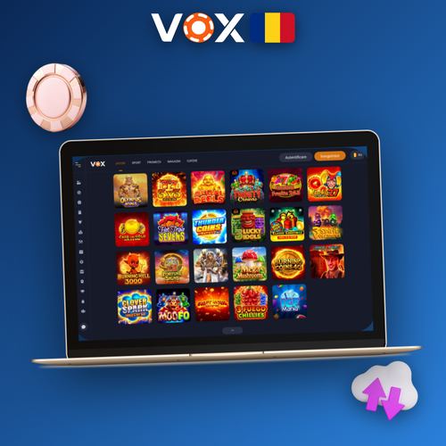 VOX Casino pe calculator — lobby sloturi și live casino pe ecranul laptopului