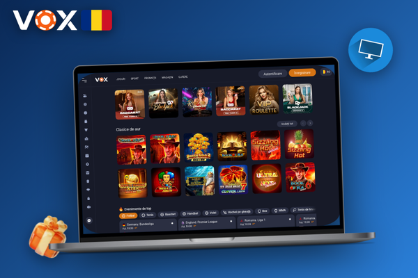 VOX Casino desktop România afișat pe monitor ultrawide cu joc live casino complet