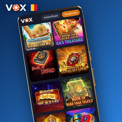 VOX Casino pe computer sau telefon — lobby deschis în browser pe smartphone